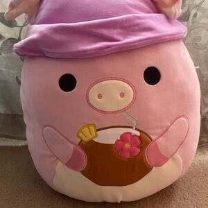 Squishmallow Peter the Pink Pig 16” wearing Bucket Hat NEW w Tags